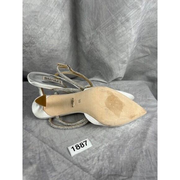 Badgley Mischka Autumn White Satin Pavé Embellished Mid Heel Pumps Shoes Sz 8.5 - Picture 9 of 9